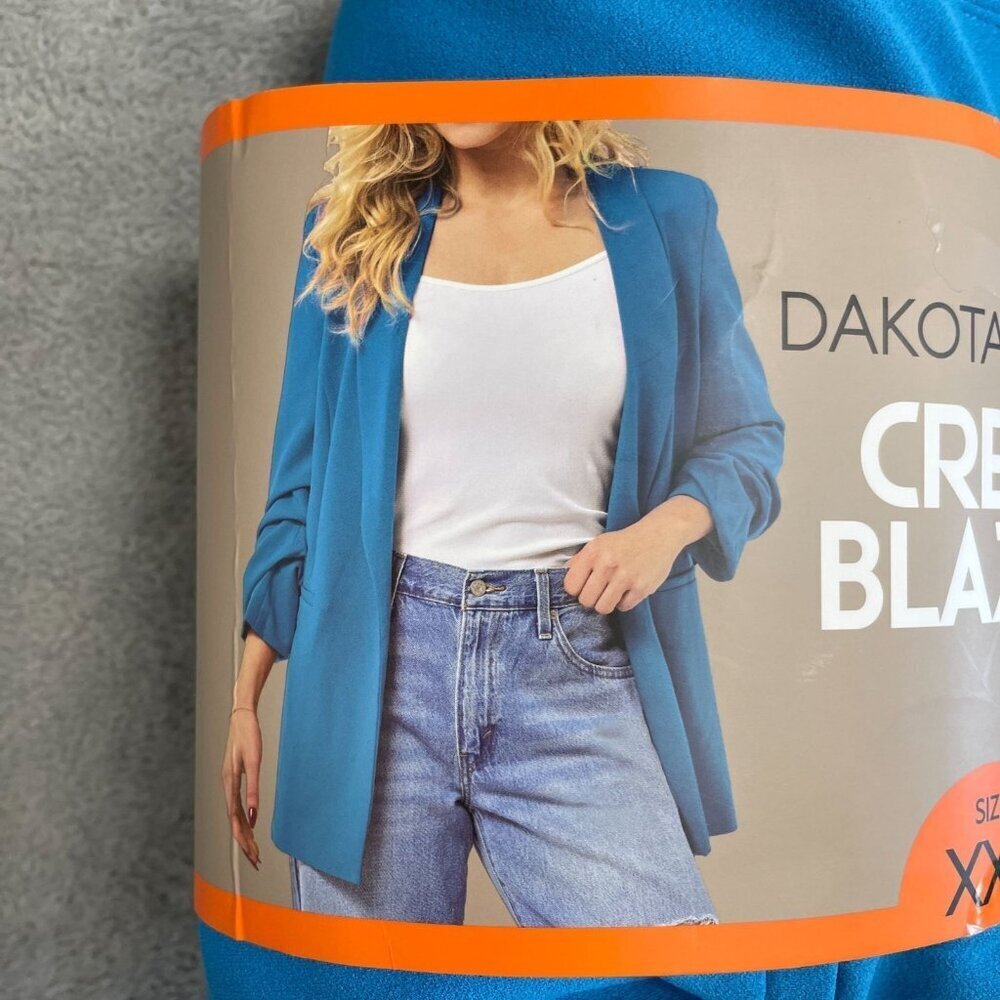 NEW Dakota Blue Crepe Blazer Women's XXL Ruched Sleeve Open front Casual - Picture 9 of 13
